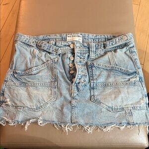 We The Free Distressed Light Blue Mini Skirt